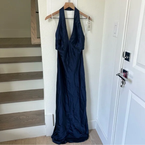 Reformation Daniela Silk Maxi Dress in Navy Blue - Picture 5 of 14